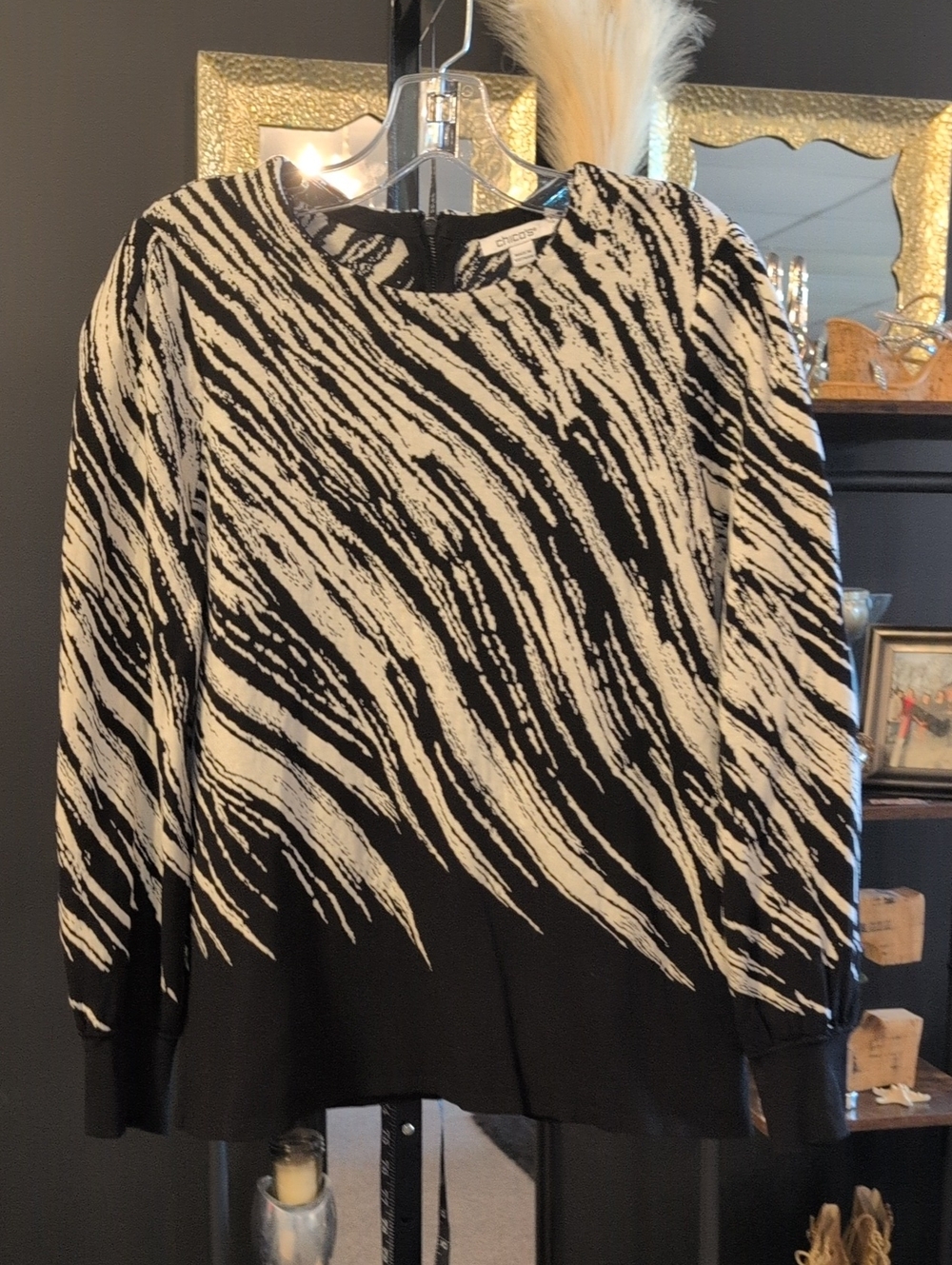 Chico's Black and White Abstract Knit Top